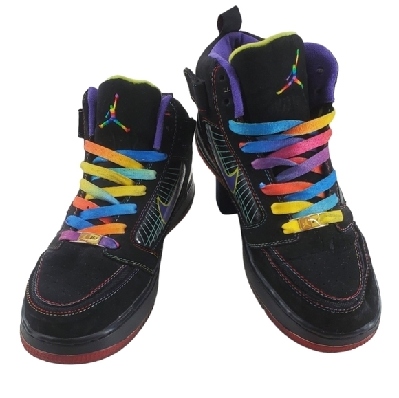 Nike Jordan Fusion 5 V AF-1 Shoes Men sz 8 Black Rainbow Mid Sneakers 070911-LN3 - Picture 4 of 16